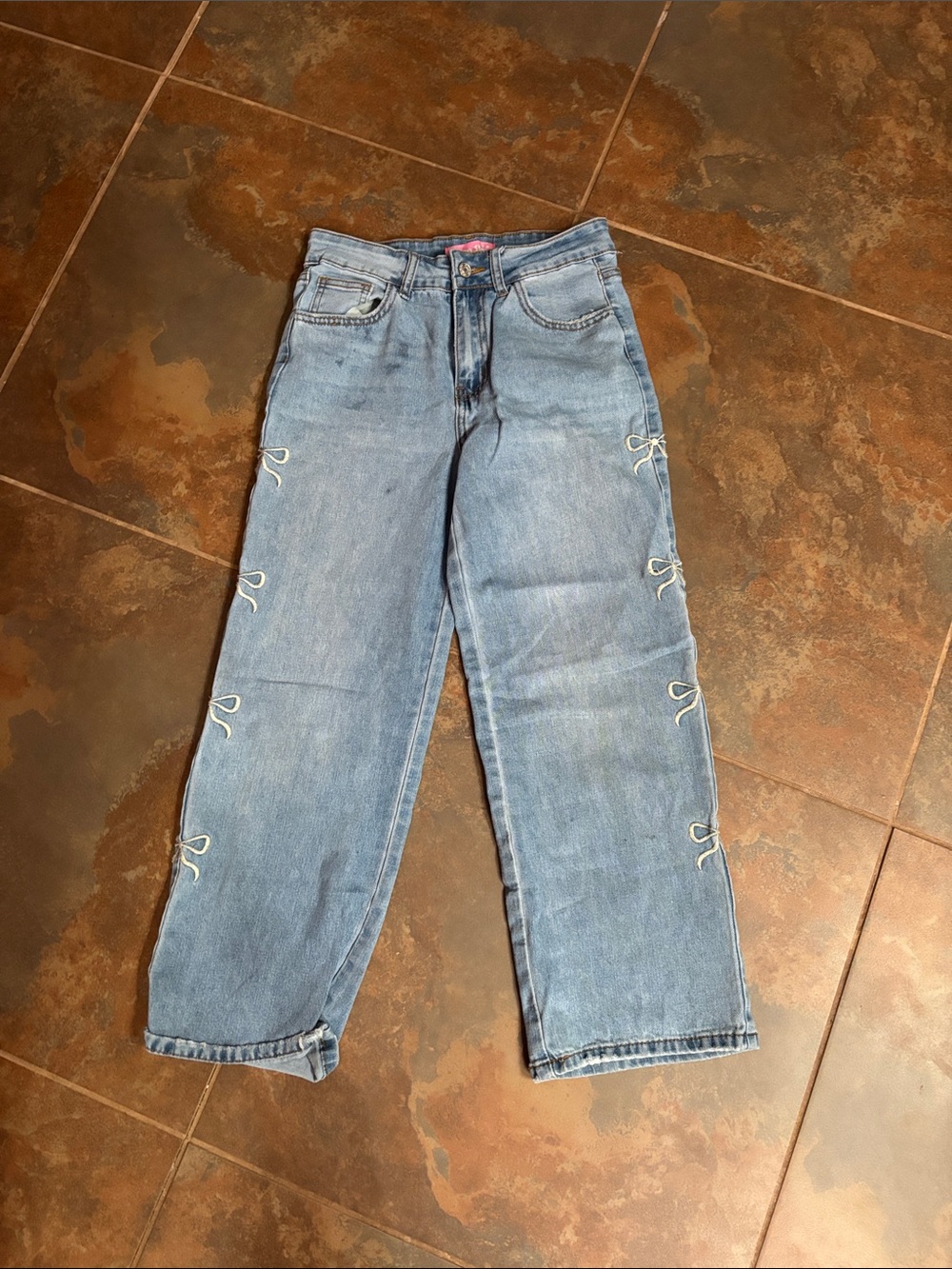 Light Blue Kids' Bow-Accent Straight-Leg Jeans 10